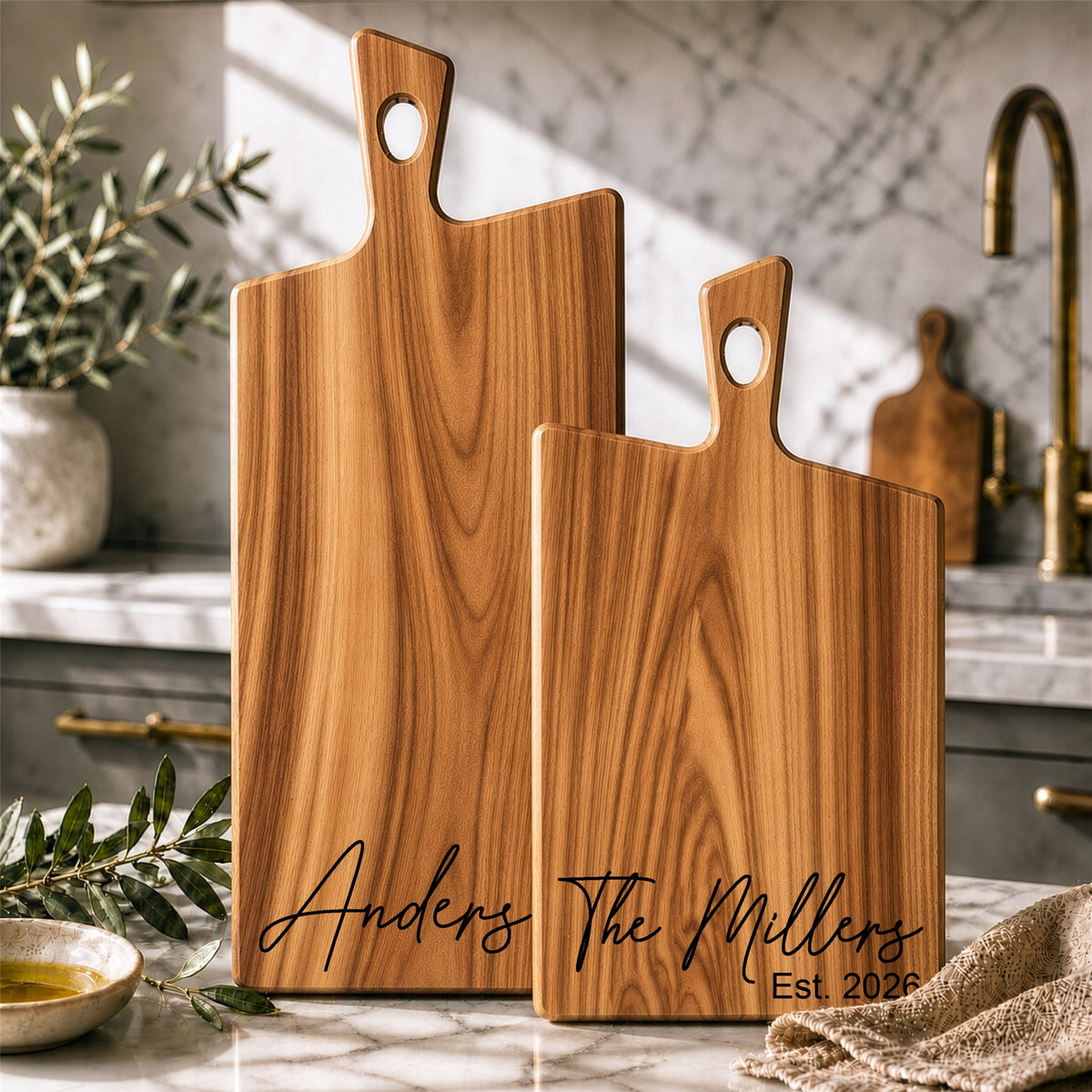 Acacia charcuterie board with personalized engraving for a meaningful gift