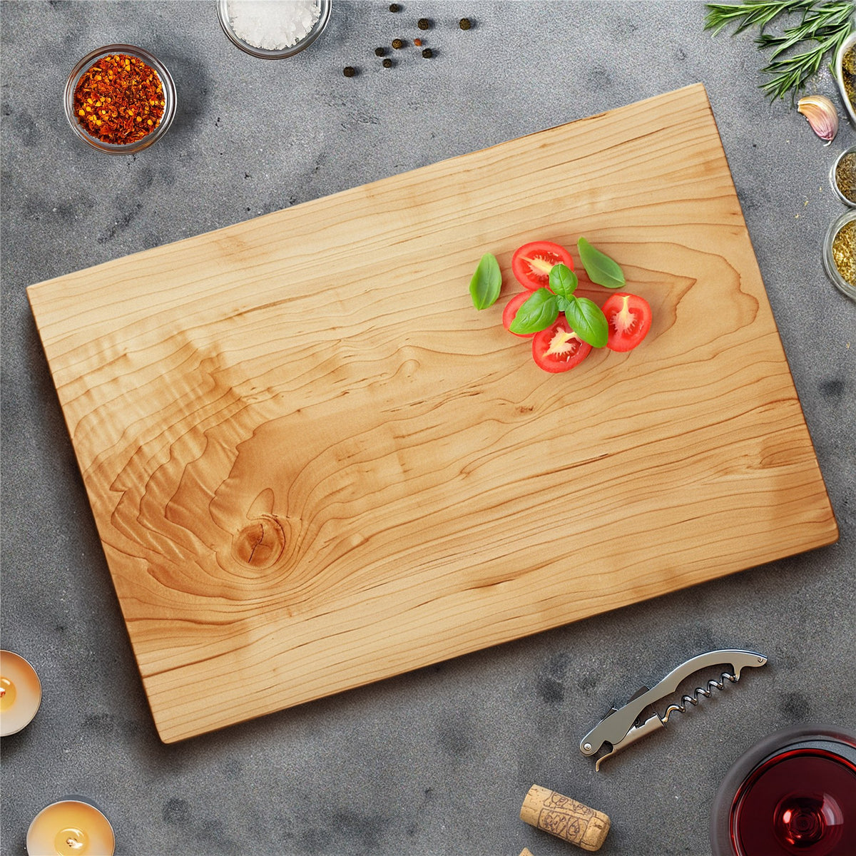 Maple one-piece cutting board with pale natural wood grain